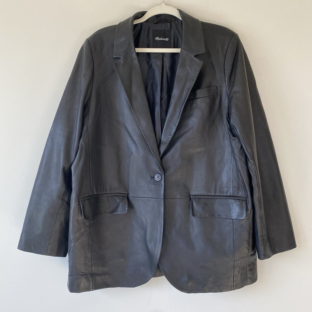 Madewell 100% Lamb Leather Larson Blazer Jacket- Women's Size XXL Black Classic